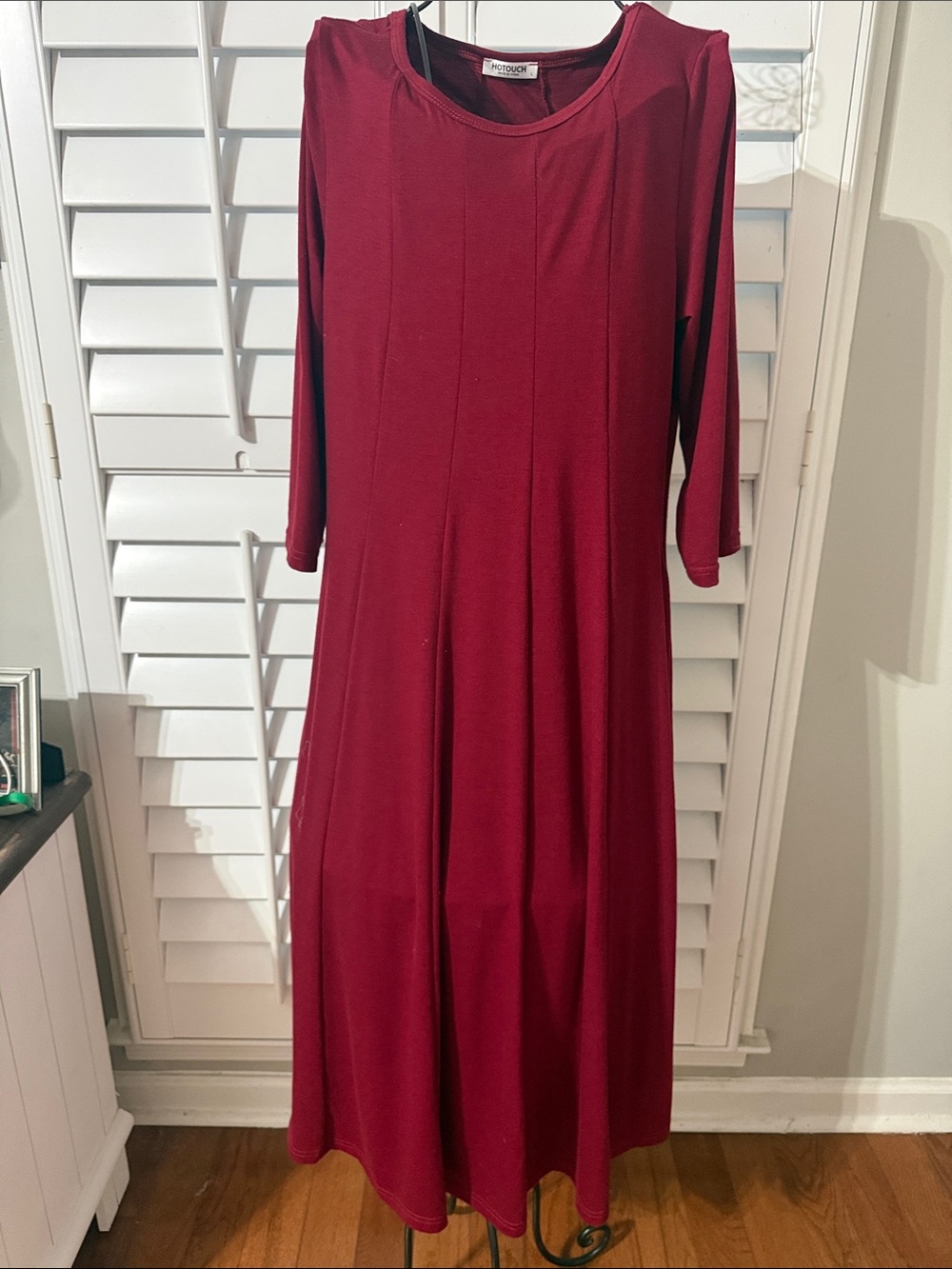 Studio I Burgundy Maxi Dress with Three-Quarter Sleeves